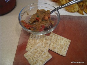 Eggplant dip and crackers 