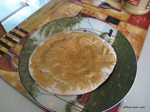 Toasted pita with peanutbutter and honey 