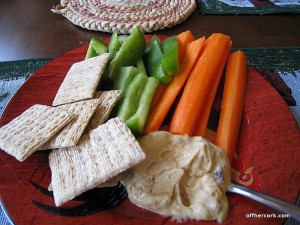 Veggies, crackers, and hummus 