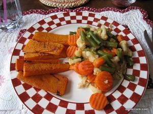 Butternut squash fries and veggies with brown rice 
