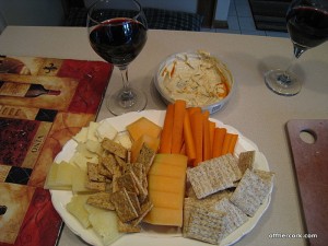 Cheese, fruit, and crackers 