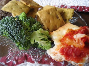 Crackers, broccoli, and pizza crust 