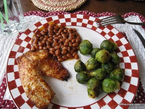 Fish, brussel sprouts, and beans 