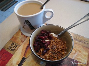 Coffee, granola and yogurt 