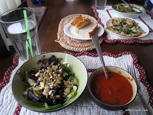 Salad, soup, and bread 