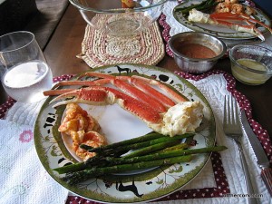 Shrimp, crab legs, asparagus 