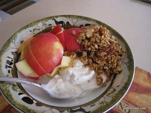 Apple, yogurt, and granola 