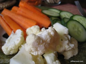 Carrots, cucumber, and cauliflower 