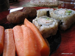 Carrot, sushi, falafel 