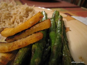 Roasted asparagus and rutabaga 