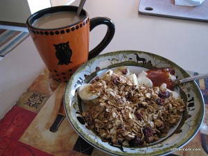 Coffee and yogurt with granola 