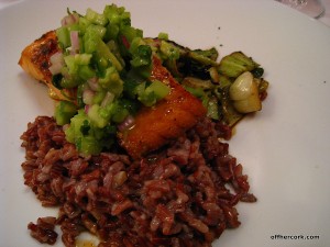 Salmon, rice, and bok choy 