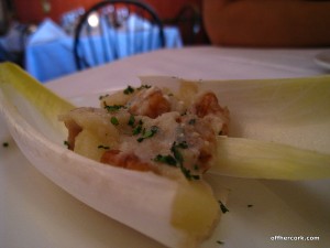 Endive spears with apples, walnuts, and blue cheese