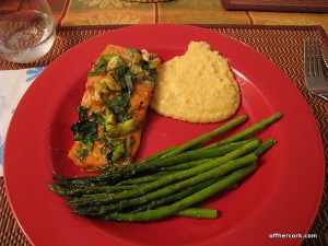 Salmon, polenta, asparagus 