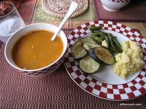 Soup, veggies, polenta 