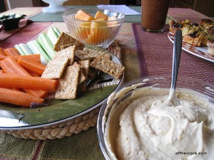 Hummus, veggies, and crackers 