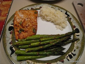 Salmon, asparagus, and rice 