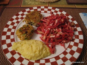 Crabcakes, coleslaw, and polenta 