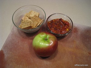 Apple, crackers, and salsa