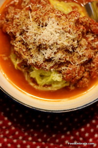 Spiraled squash with spaghetti sauce