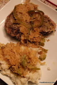 Pork chop with sauerkraut and mashed potatoes