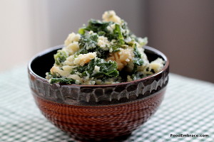 Root Veggie Mash with Sauteed Kale and Caramelized Onions