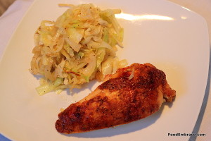 Roast chicken breast and sauteed cabbage