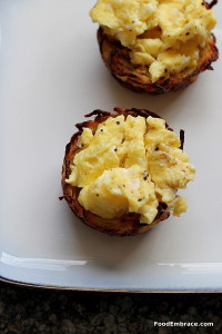 Potato nests with scrambled eggs
