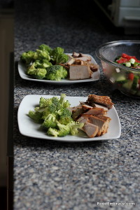 pork chop, broccoli, salad