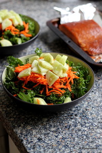 Kale salad, smoked salmon