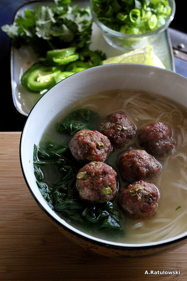 Asian Noodle Soup with 5 Spice Meatballs