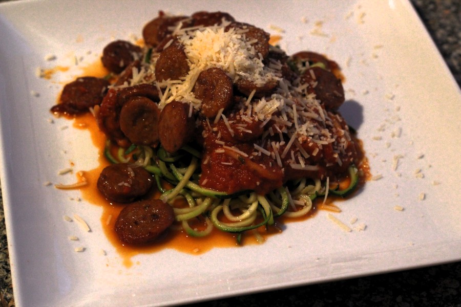 Zoodles with sauce and sausage
