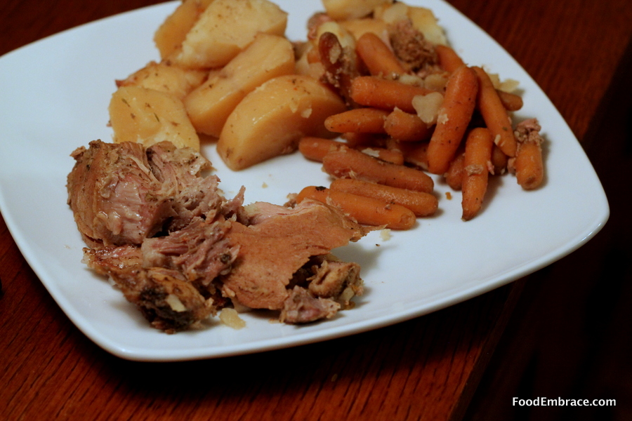 Pork roast, potatoes, and carrots