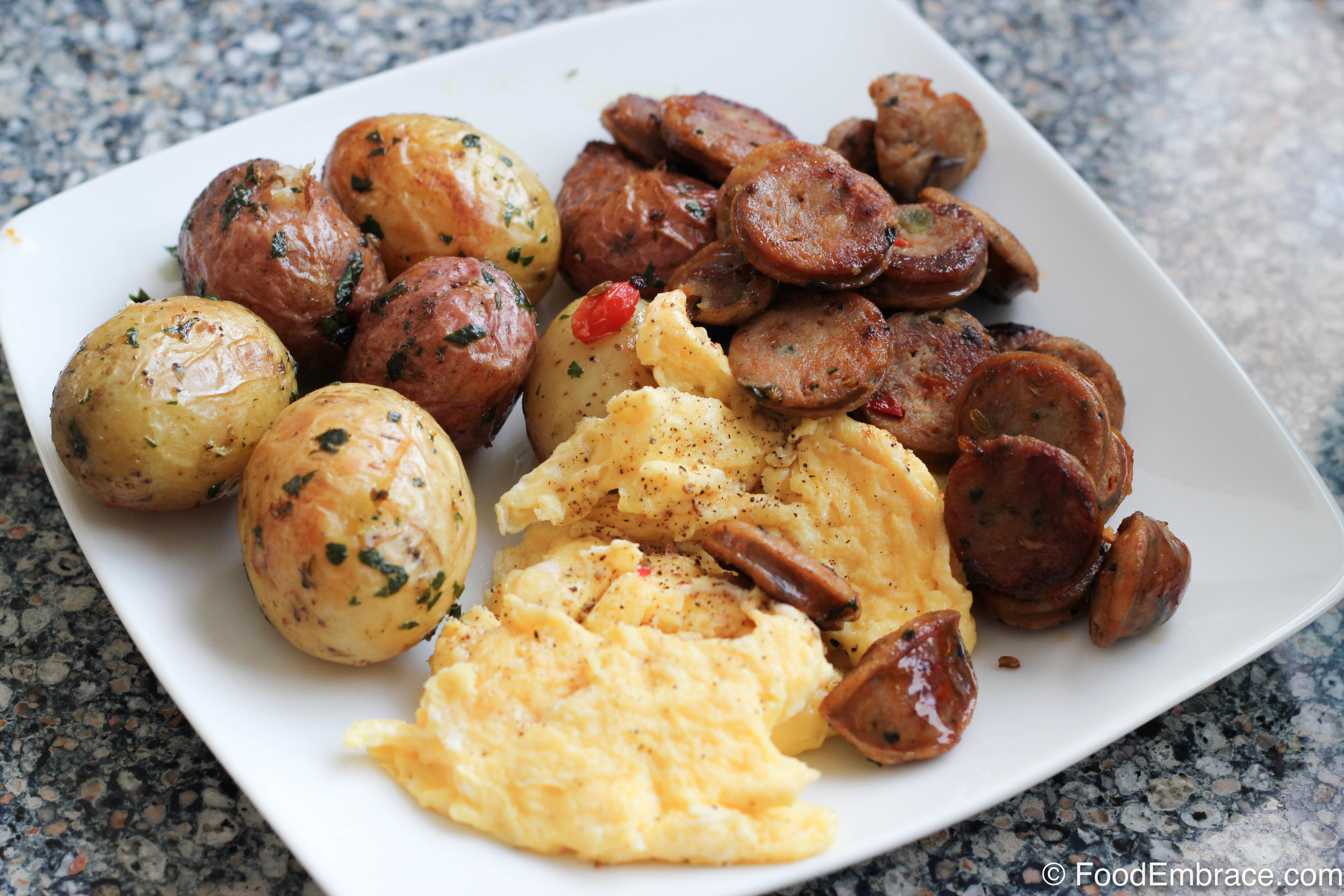 Eggs, potatoes, sausage