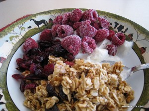Bowl of yogurt with fruit and granola 