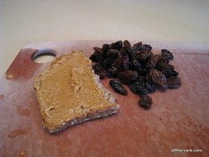 Bread with PB and raisins 