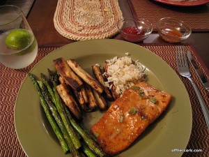 Fish, veggies, and rice 