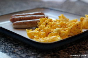 Scrambled eggs and sausage